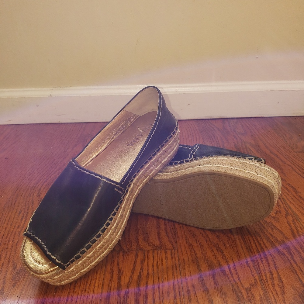 Prada Platform Peep-Toe Espadrille